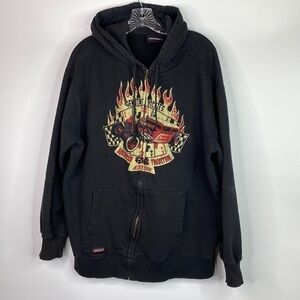Dickies Black Full Zip Hooded Sweatshirt Hot Rod Grunge XL